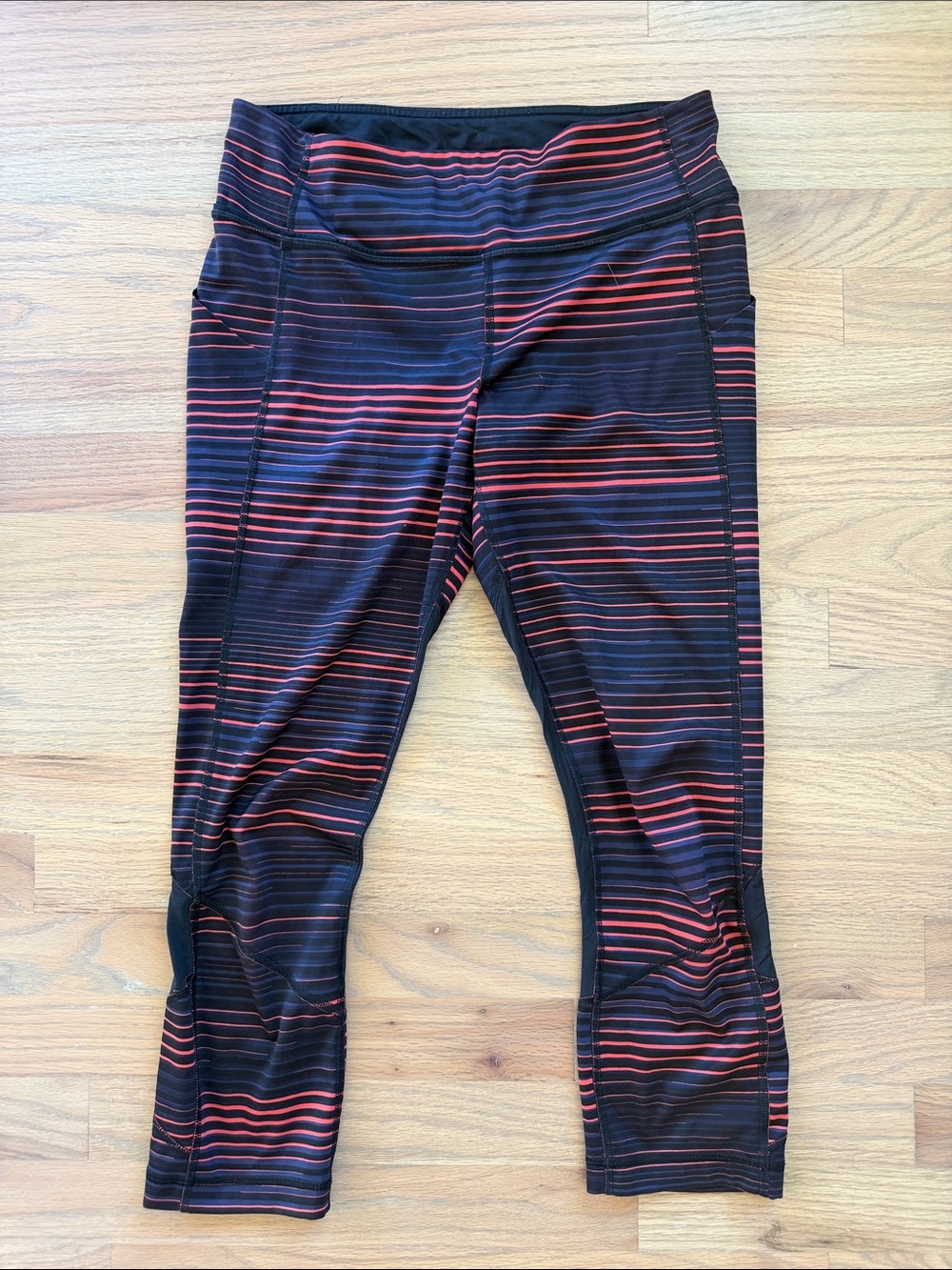 lululemon Striped Mesh-Panel Cropped Leggings Navy Coral Blue Size 6
